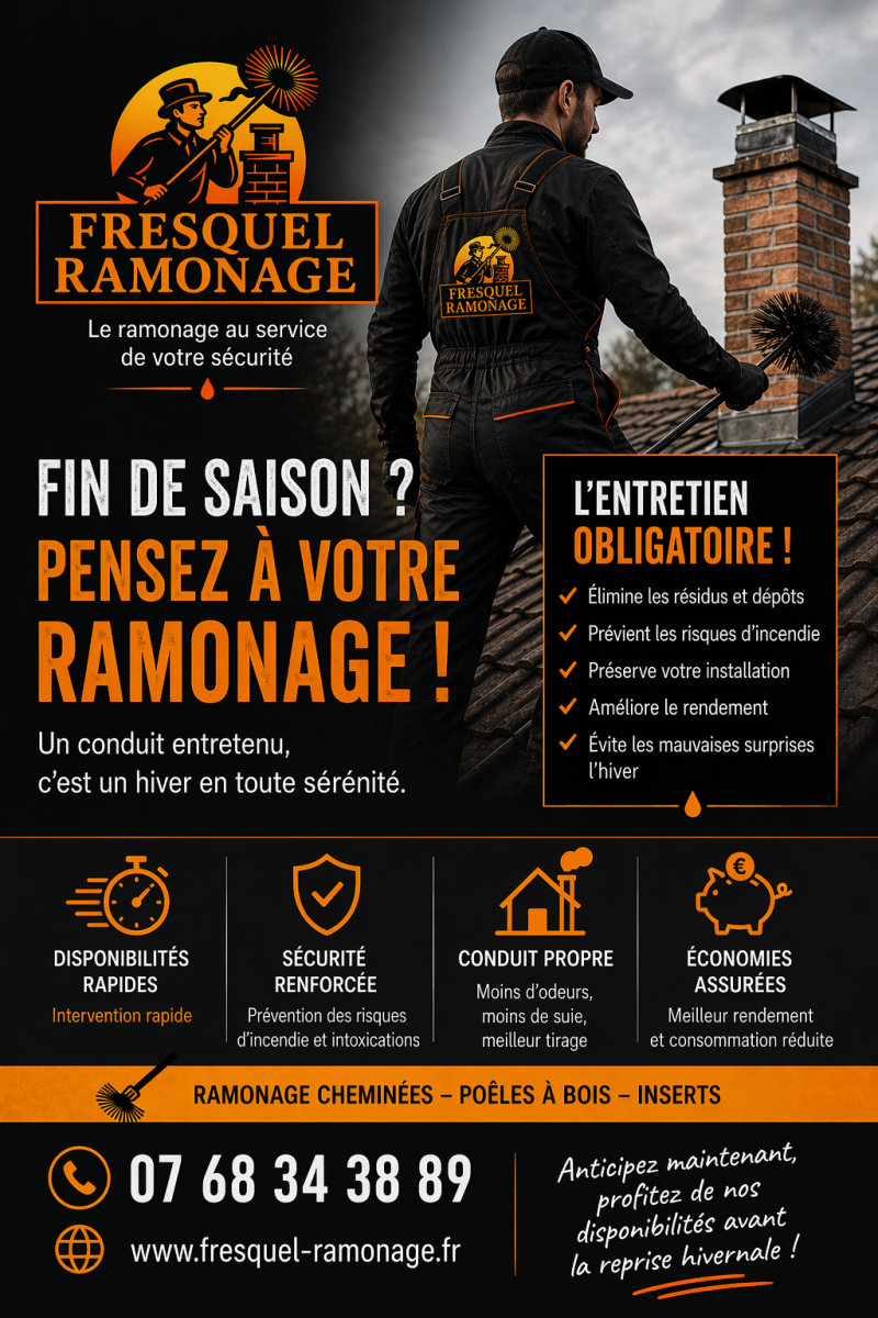 ramoneur en train d'éffectuer le ramonage de fin de saison