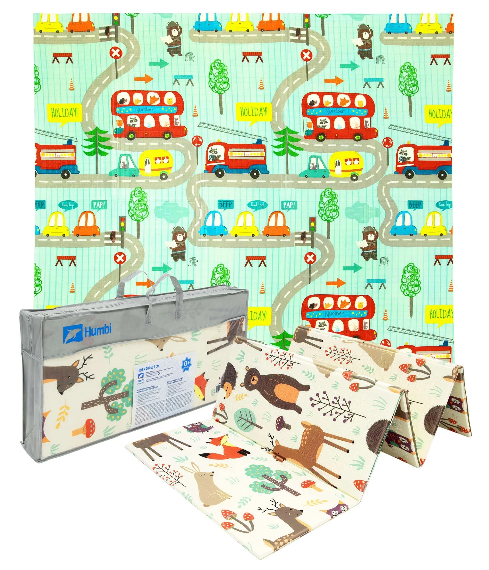 Humbi dubbelzijdige opvouwbare XPE-schuimmat 200 × 180 × 1 cm bos en straatjes
