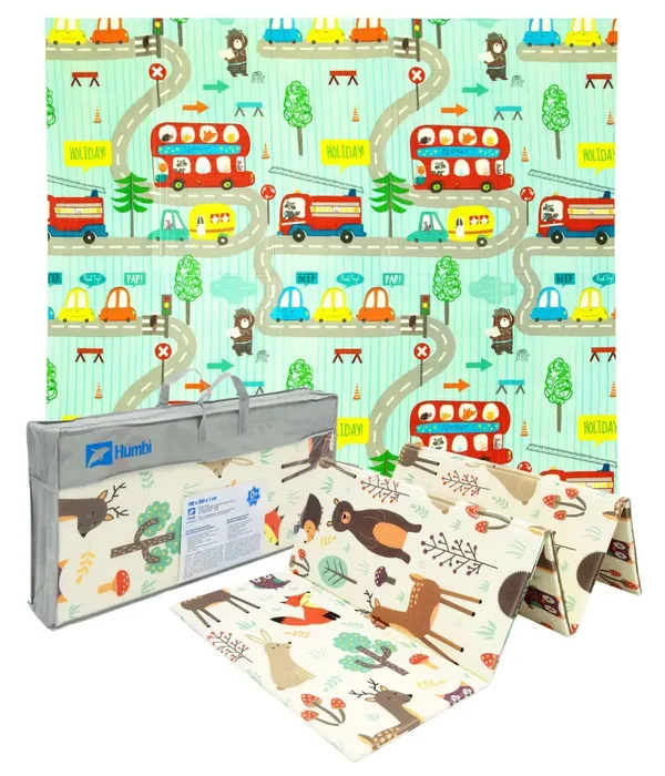 Humbi dubbelzijdige opvouwbare XPE-schuimmat 200 × 180 × 1 cm bos en straatjes