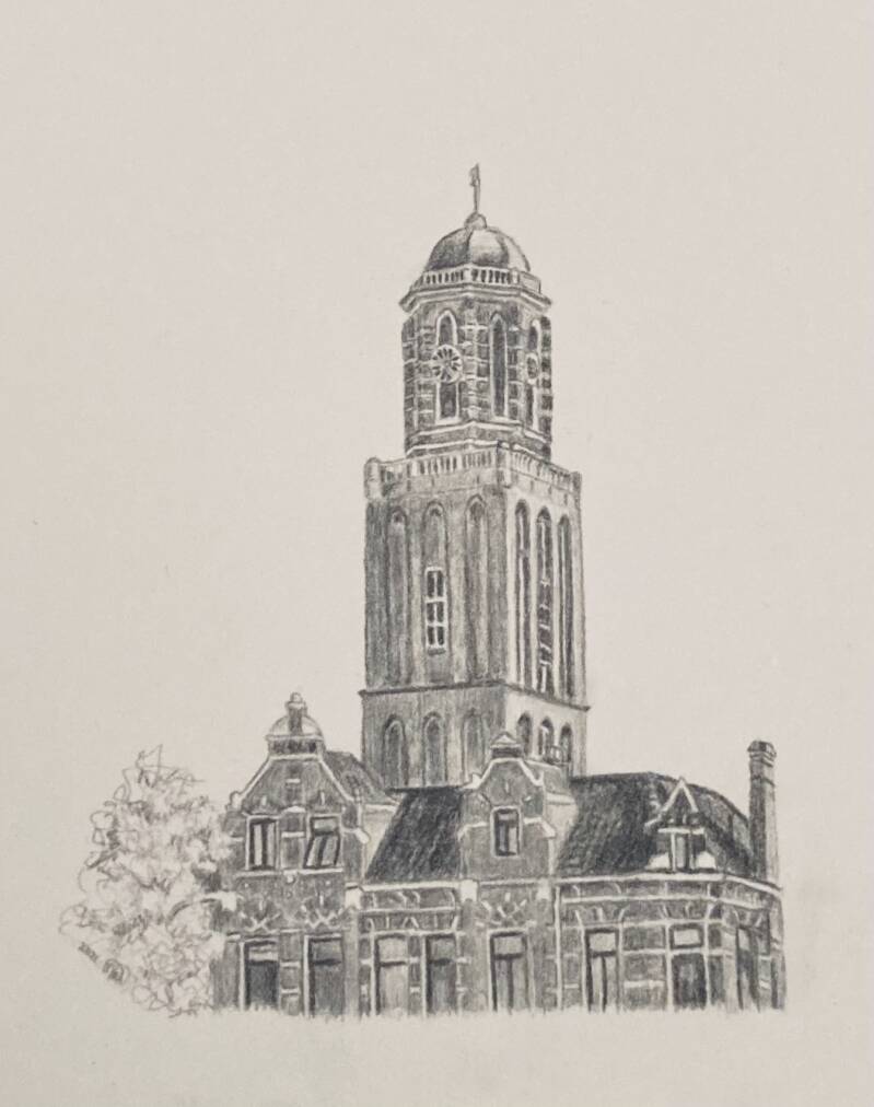 Peperbus Zwolle - Potloodtekening