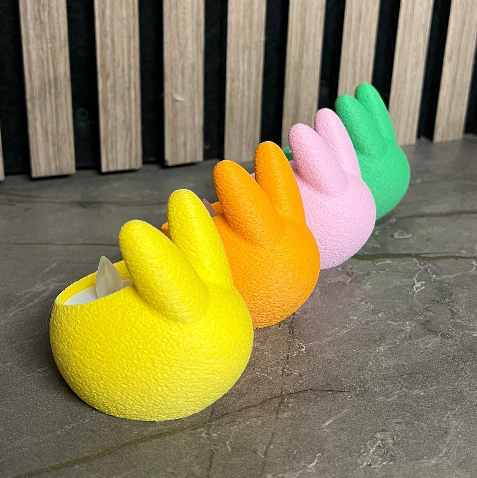 Kleurrijke Paashaas Eierdop / Theelichthouder - Set van 4
