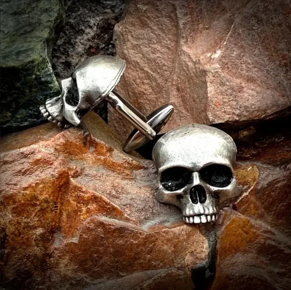 Handcrafted Pewter Skull Cufflinks: Gothic Steampunk Rocker Style