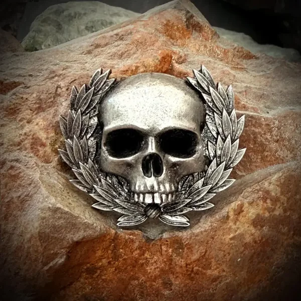 Skull with Olive Leaves Pewter Badge Pin – Handmade Gothic Military,  Cap badge, Lapel Pin