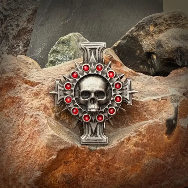 Inquisition Rosette Cross with crystals pin/badge