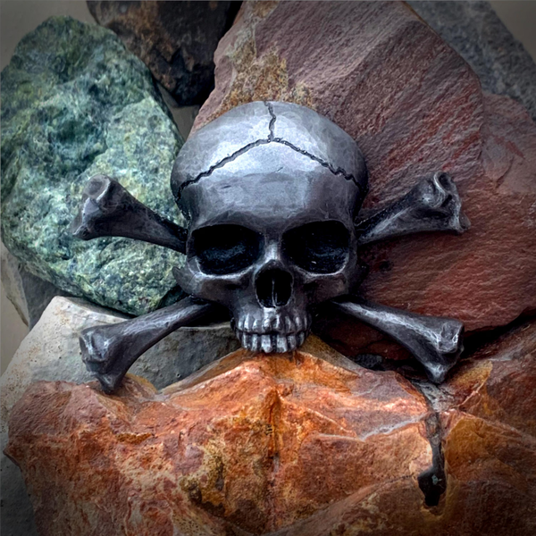 Very large Cold Cast Skull & Crossbones – Brass, Steel, Pewter or bone Finish