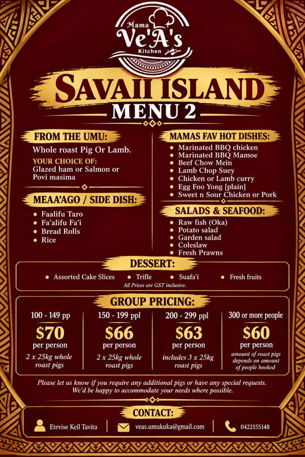 Savaii Island Menu 2