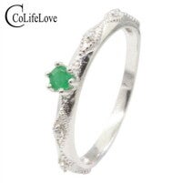 Sterling silver 925 ring with natural emerald, 3 mm