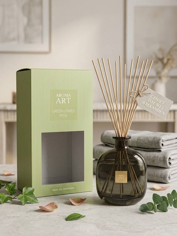 Aroma Art Luxe Geurstokjes XXL – Green Leaves Rose – 800ml – Groot