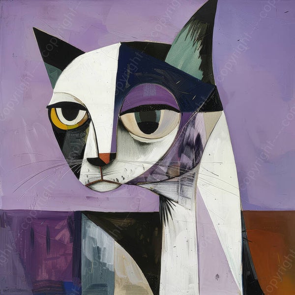 Schilderij kat in Picasso stijl