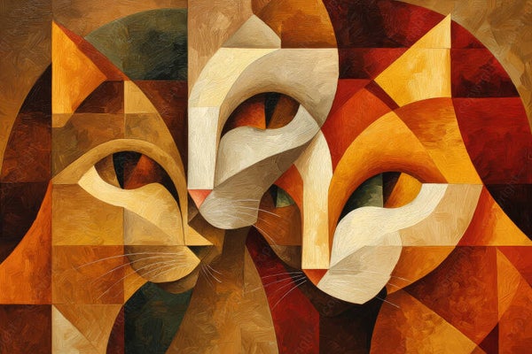 Schilderij abstracte katten in modern kubisme
