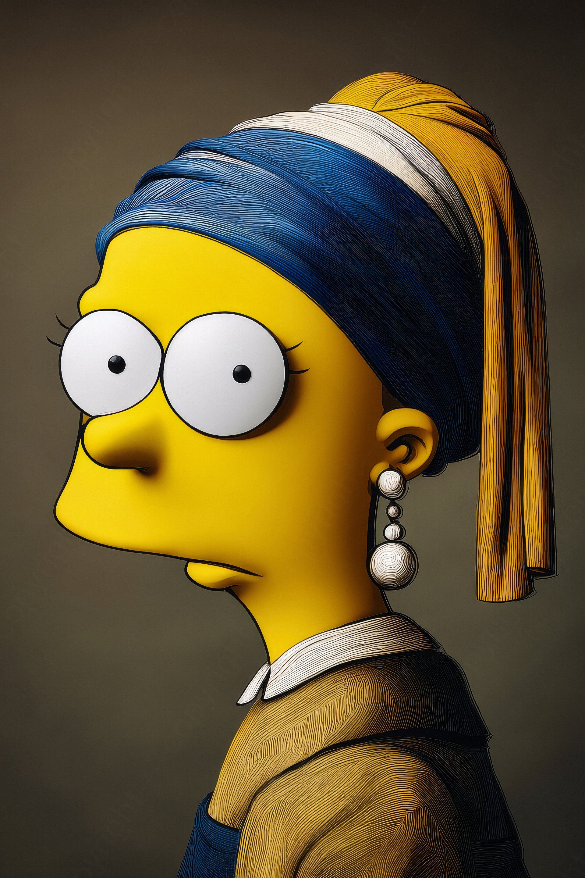 Schilderij Meisje met de parel in The Simpsons stijl