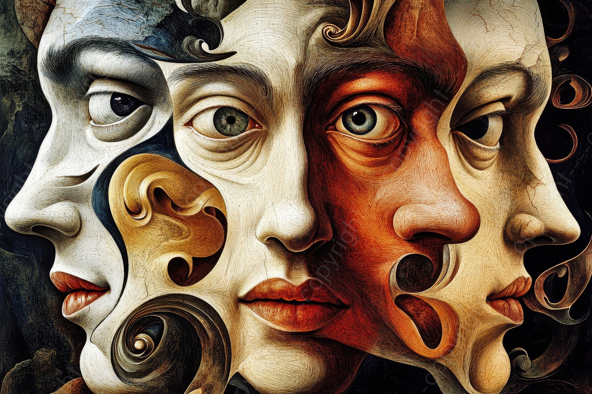 Schilderij surrealistische gezichten