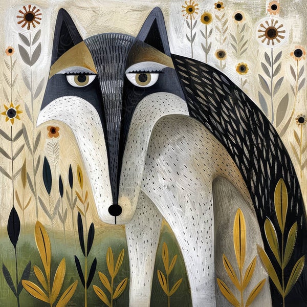 Schilderij abstracte wolf in de natuur