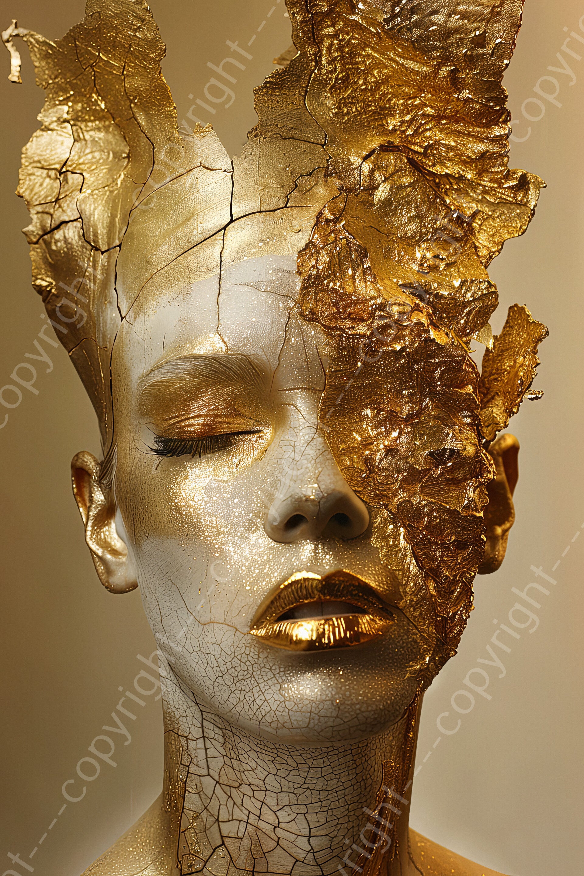 Schilderij vrouw met opengeklapt hoofd