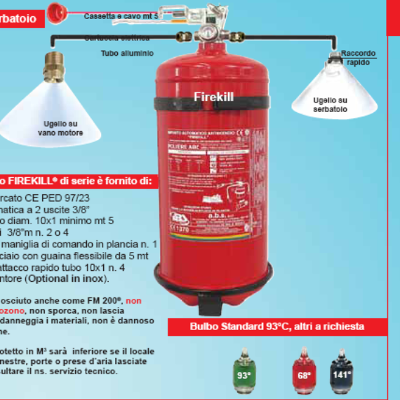 EXTINCTEUR BATEAU  HFC FIREKILL 3 KG AUTOMATIQUE AVEC TIRETTE