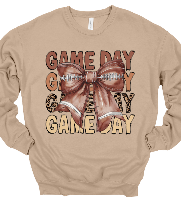 Gameday Stacked Neutral Crewneck Sweatshirt with Football Ribbon