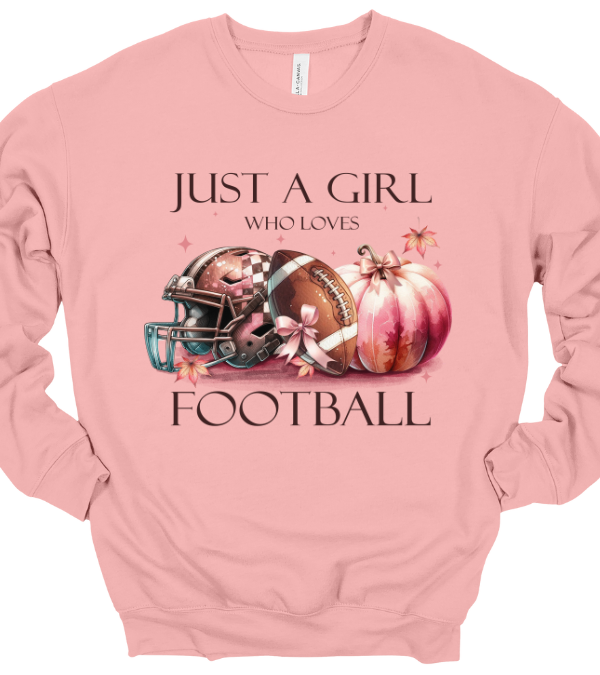 Just a Girl Who Loves Football Pink Fall Crewneck Sweatshirt