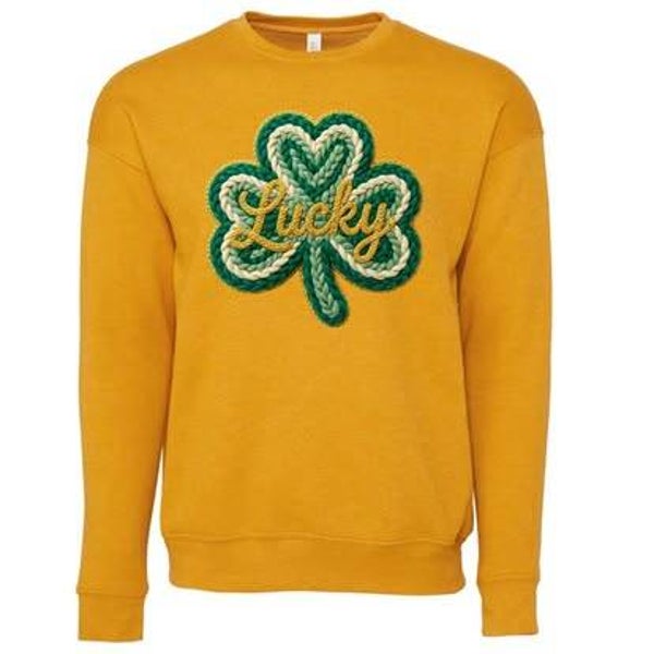 Faux Yarn "Crochet" Shamrock Crewneck