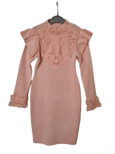 Kanten ruffle dress roze