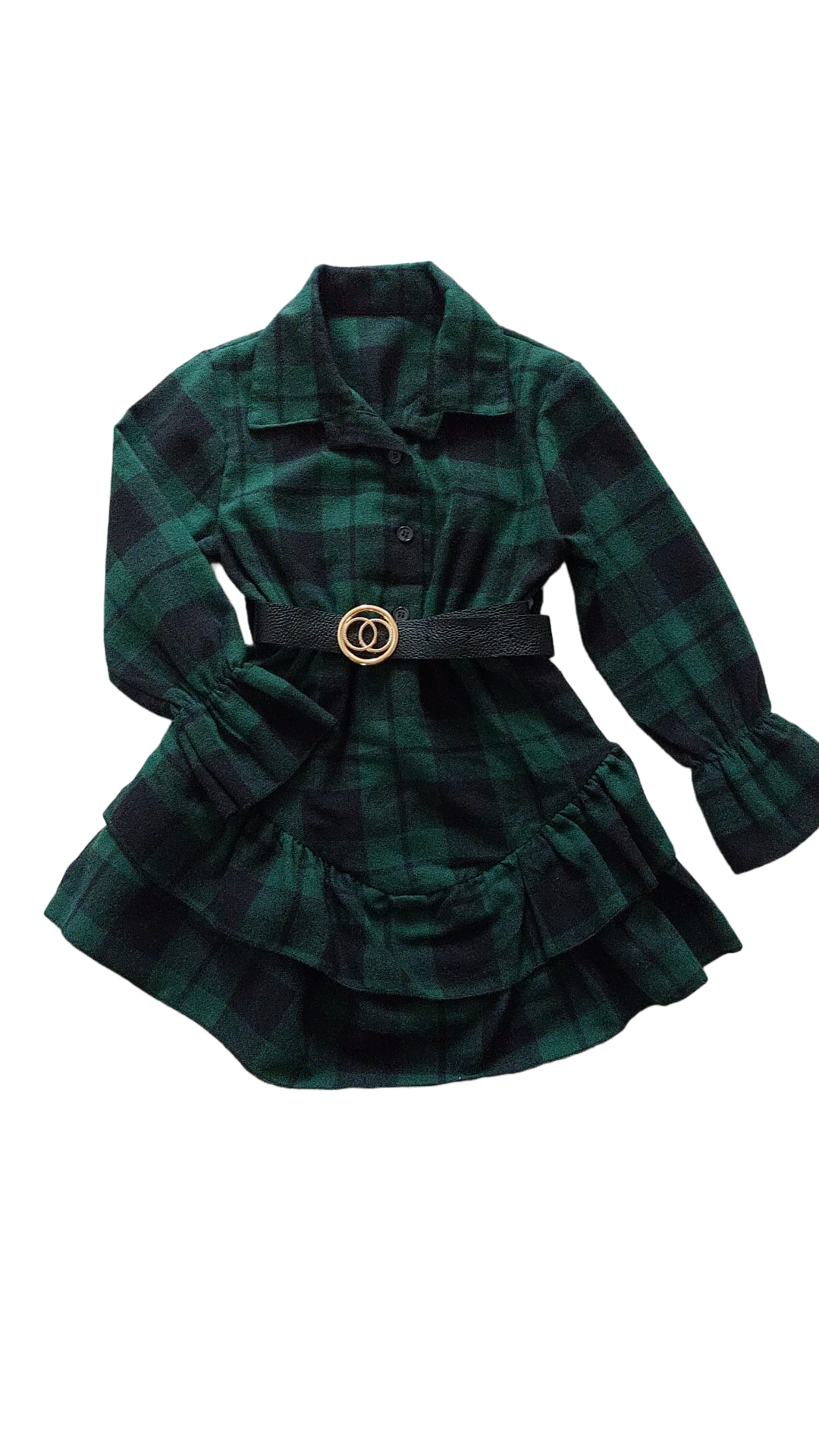 Blocked ruffle dress donkergroen