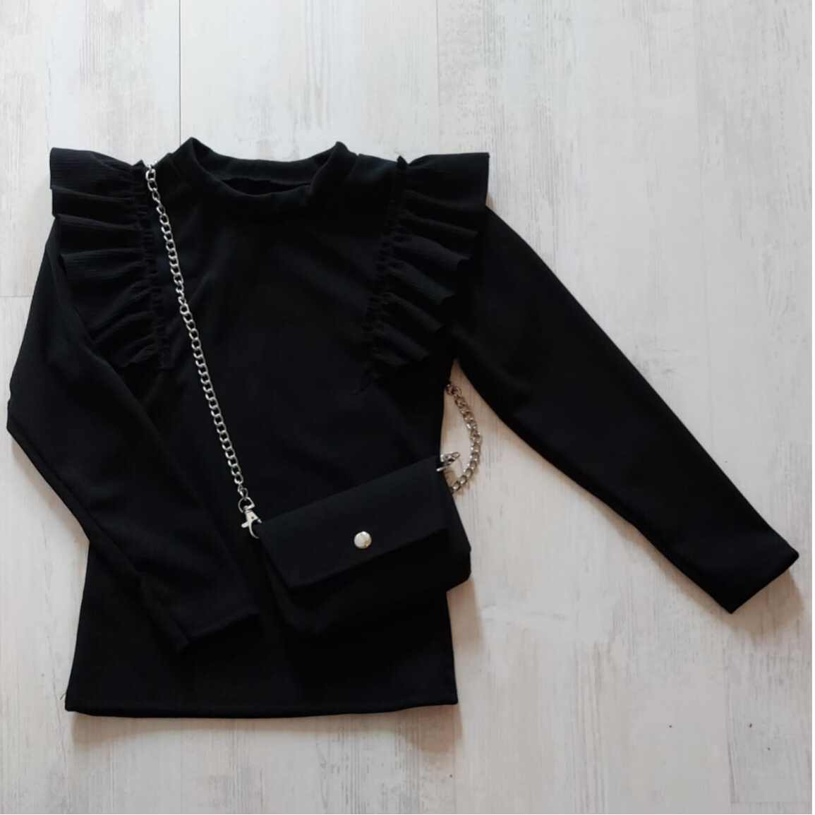 Ruffle top + tasje zwart