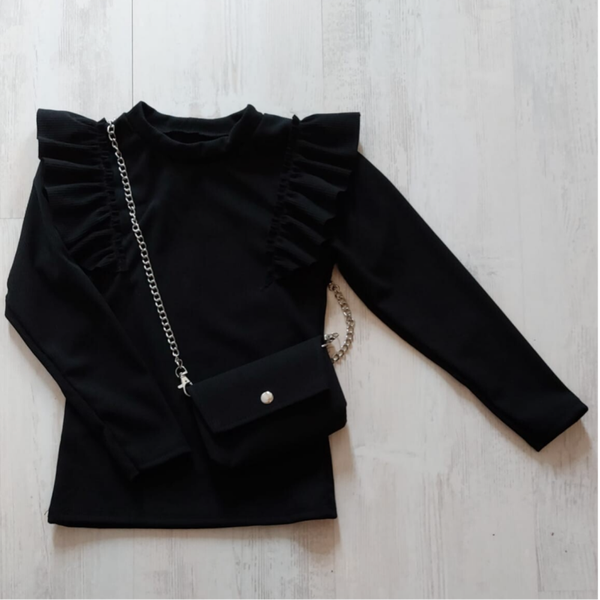 Ruffle top + tasje zwart