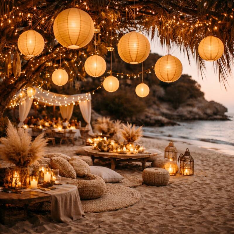 Mooi Feestje papieren lampionnen huren beige