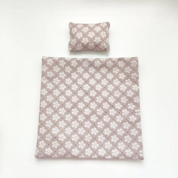 Beddengoed taupe met witte bloemen (1 persoons)