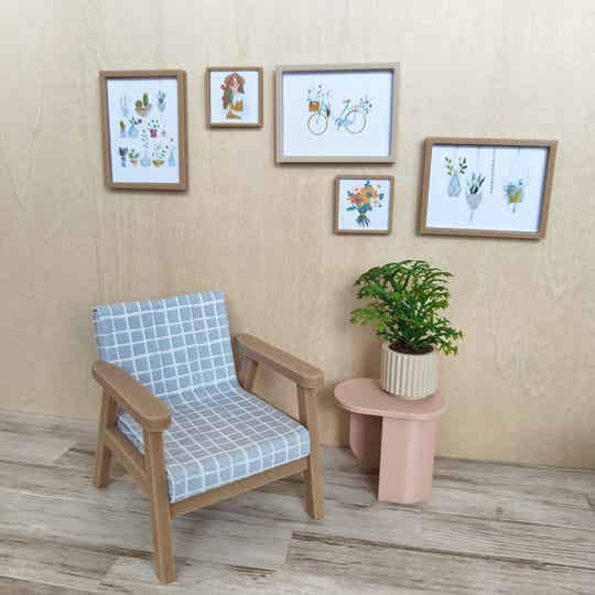 Fauteuil Grijs met Witte Ruit