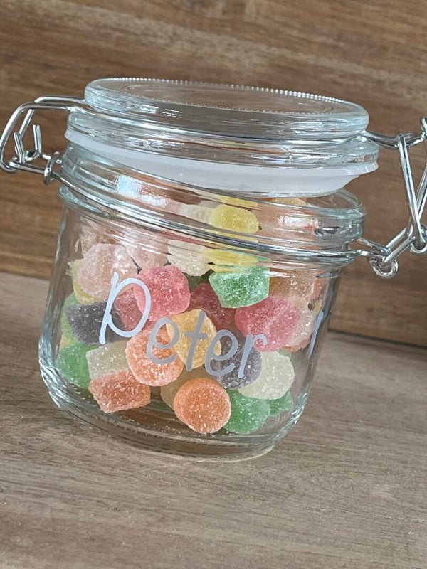 Snoeppot klein Zilver met sticker