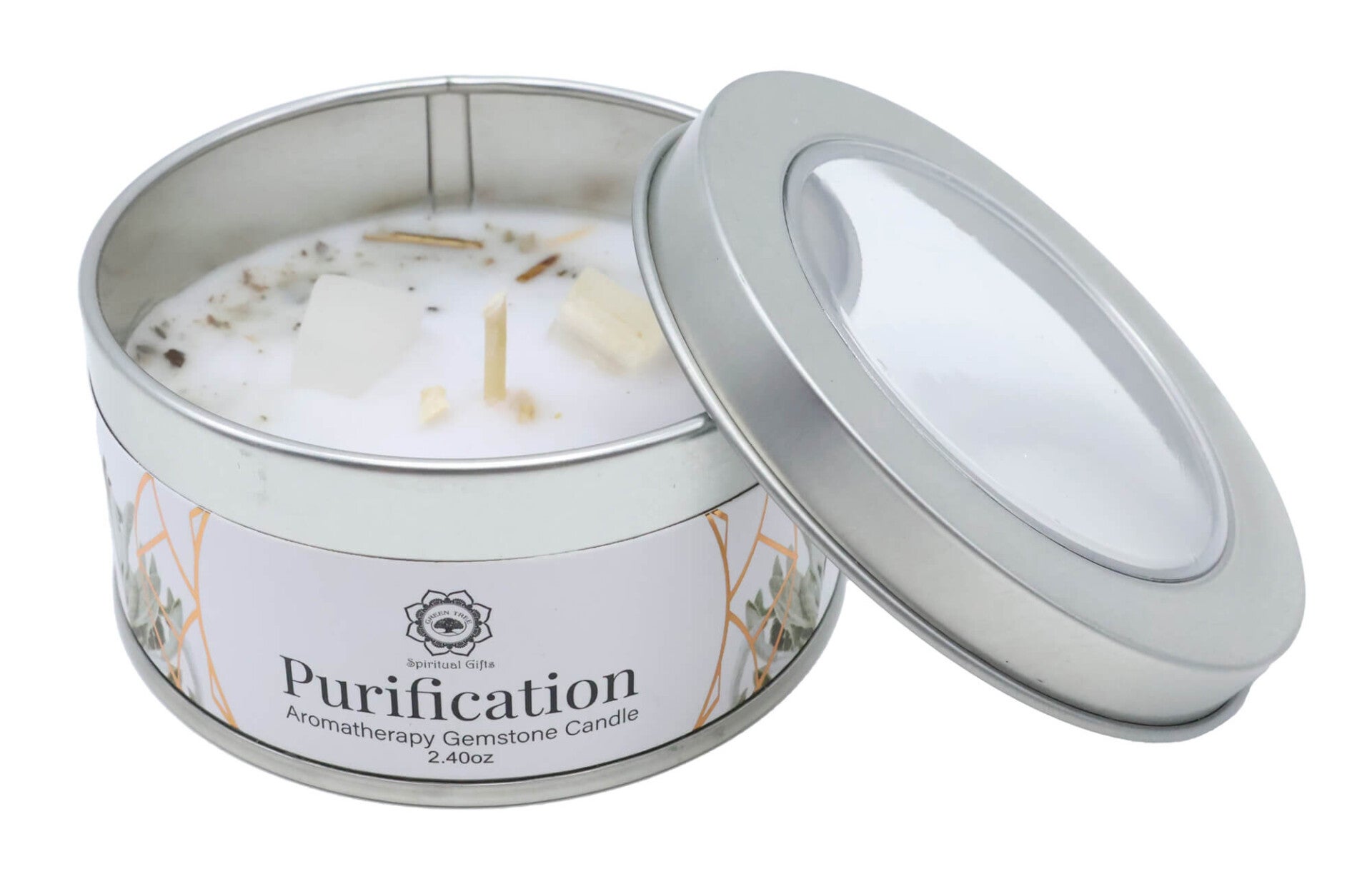 Bougie Green Tree 'Purification' Sélénite + Sauge blanche 70g