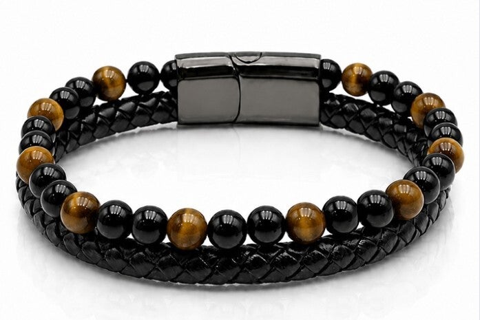 Bracelet noir – Œil de tigre & Onyx