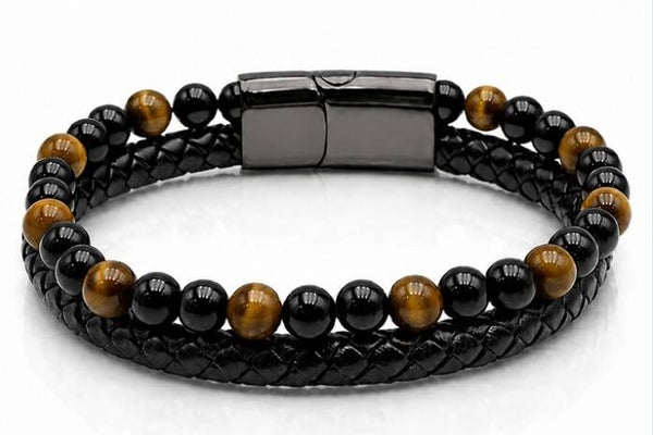 Bracelet noir – Œil de tigre & Onyx