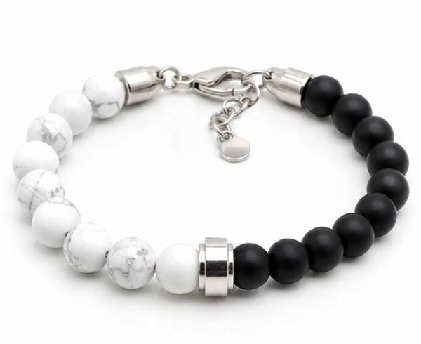 Bracelet argenté – Onyx & Howlite blanche