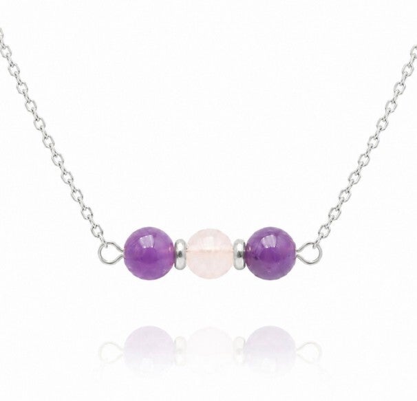 Collier argenté – Améthyste & Quartz rose