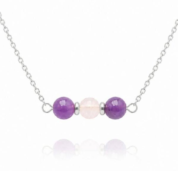 Collier argenté – Améthyste & Quartz rose