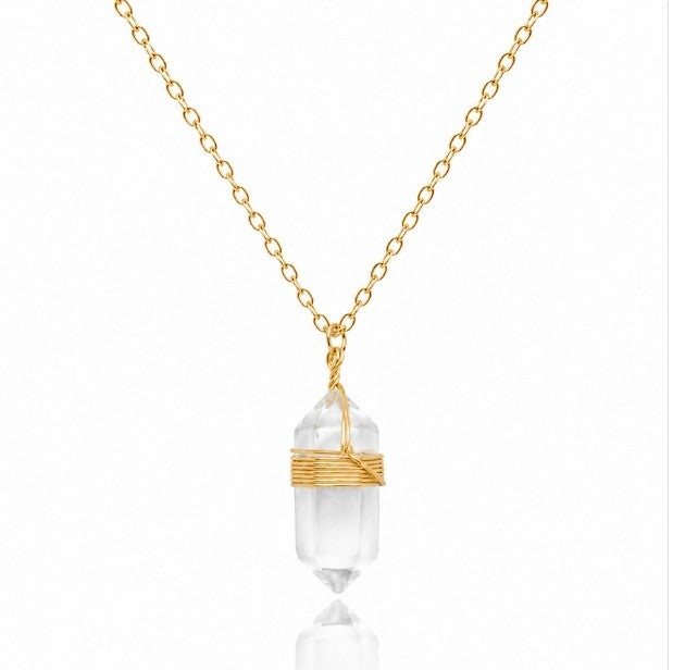 Collier Boho doré – Cristal de roche