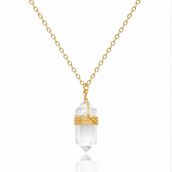 Collier Boho doré – Cristal de roche