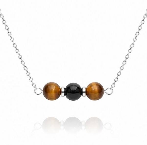 Collier argenté – Œil de tigre & Onyx