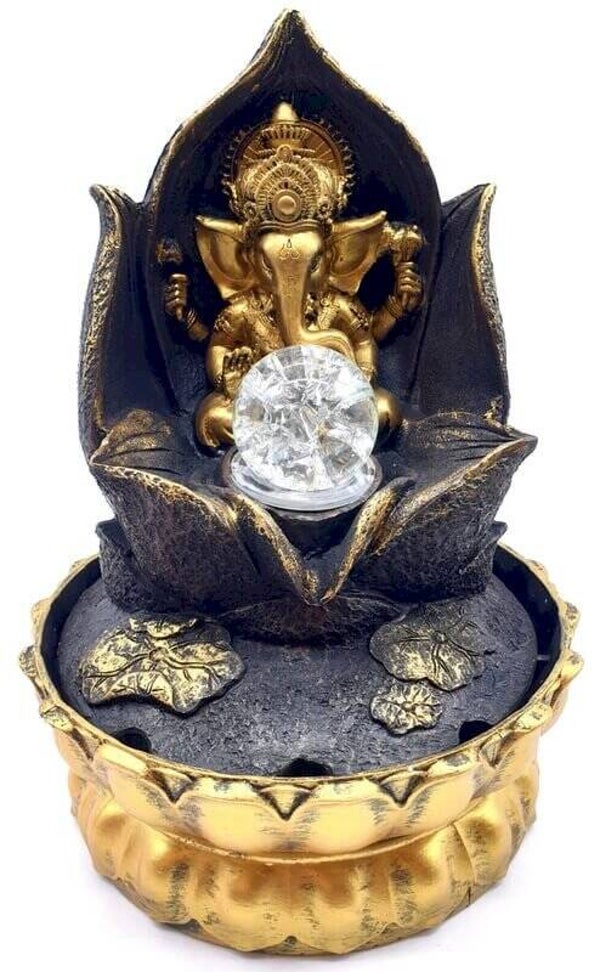 Fontaine Résine Ganesh Lotus Doré