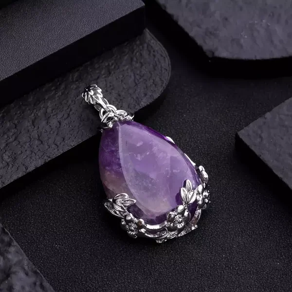 Pendentif En Pierre Naturelle Avec Motif De Fleur De Prunier Améthyste