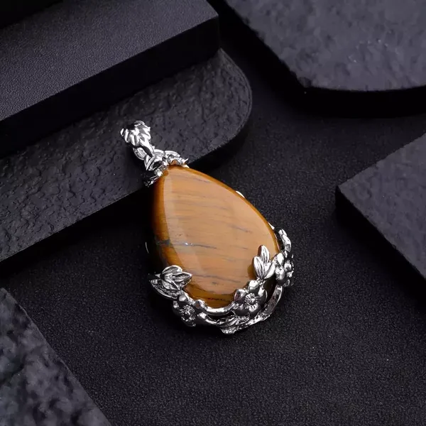 Pendentif En Pierre Naturelle Avec Motif De Fleur De Prunier Œil de Tigre