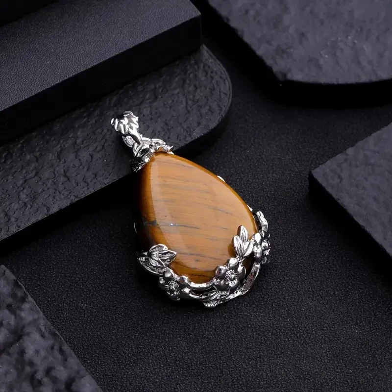 Pendentif En Pierre Naturelle Avec Motif De Fleur De Prunier Œil de Tigre