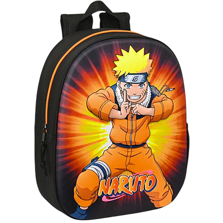 Sac à dos scolaire Naruto 3D noir et orange 27 x 33 x 10 cm
