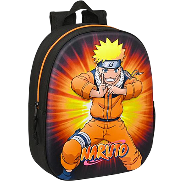 Sac à dos scolaire Naruto 3D noir et orange 27 x 33 x 10 cm