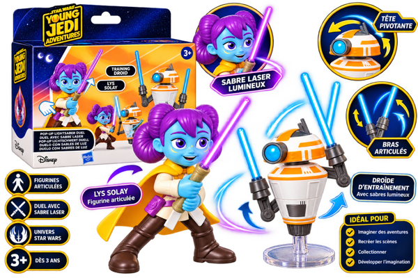⭐ Star Wars Young Jedi Adventures – Duel de sabres laser avec Lys Solay et droïde d’entraînement