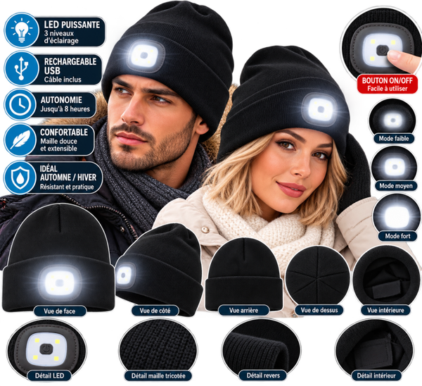IHONYI Bonnet avec LED Lampe Frontale Rechargeable Amovible