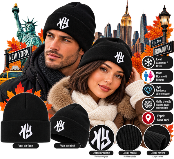 🖤  Bonnet Noir NY Mixte Homme & Femme