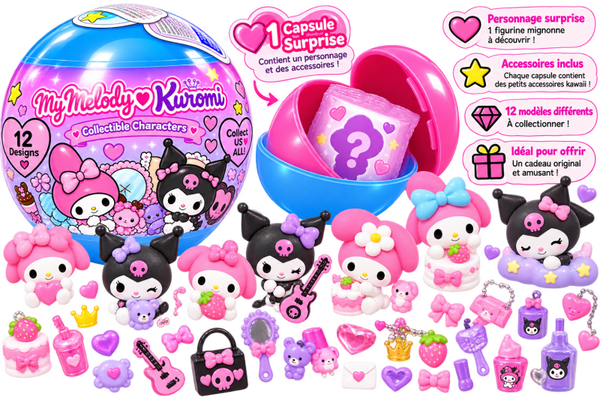 💖 Capsule Surprise My Melody & Kuromi – Figurines et accessoires kawaii 🎀