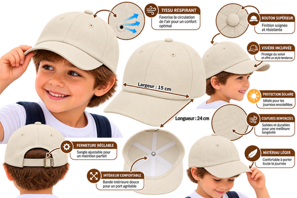 🧢 Casquette Baseball Beige Enfant – Réglable, Élégante & Confortable